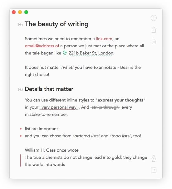 A screen shot of the Bear editor