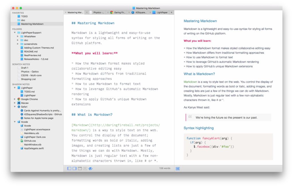 A screen shot of the LightPaper editor