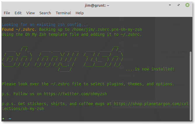 Oh My Zsh post install message