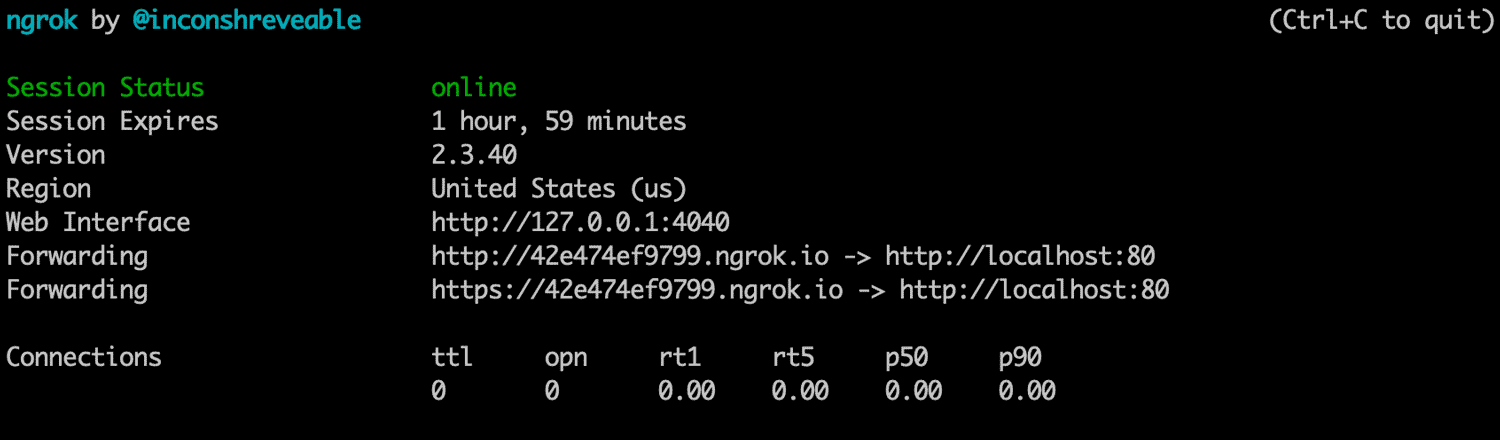 ngrok running on port 80