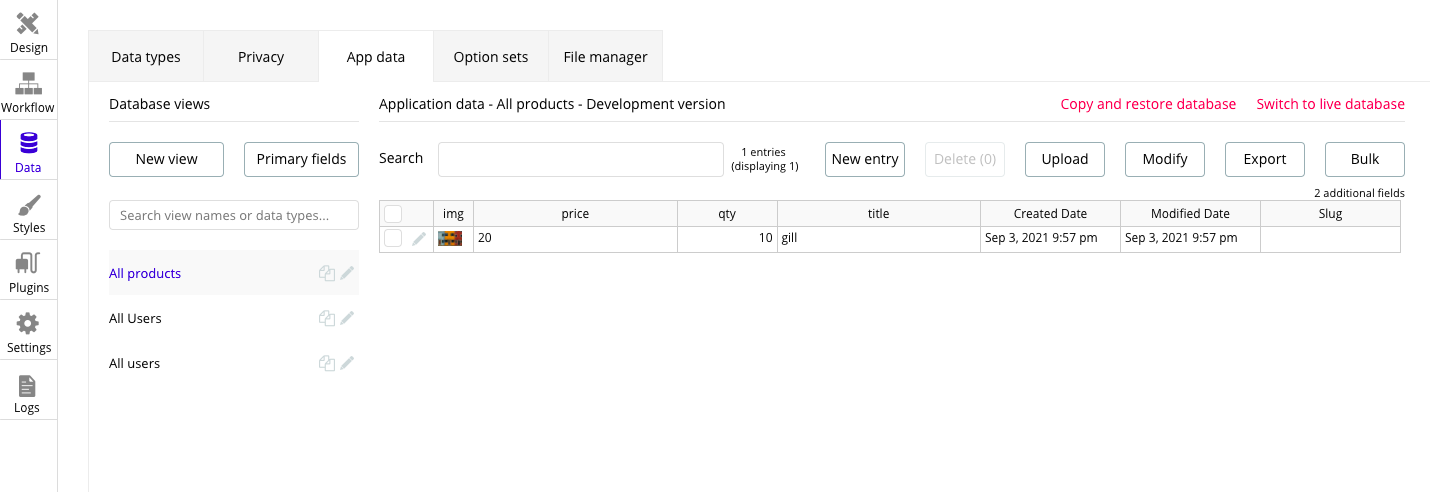 Products data