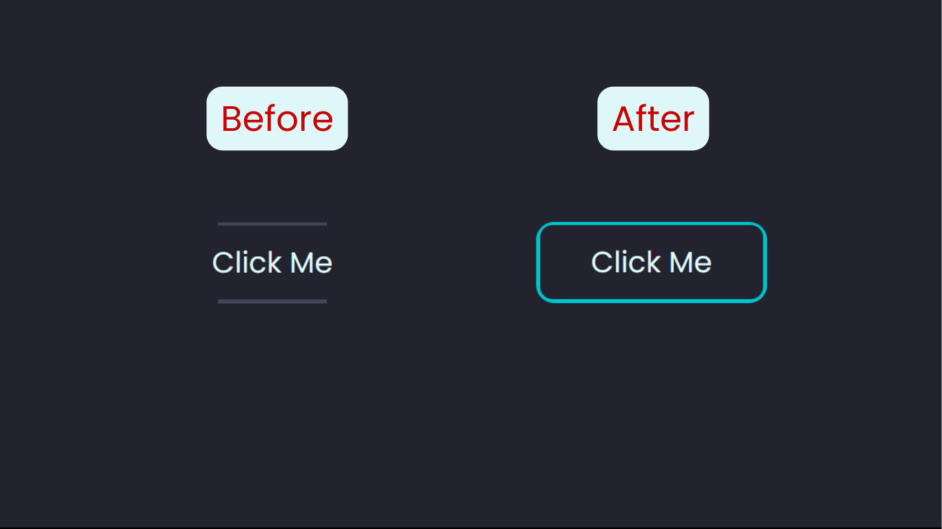 Before and after: at first, the Click Me text has a line top and bottom; after, there's a blue border all around