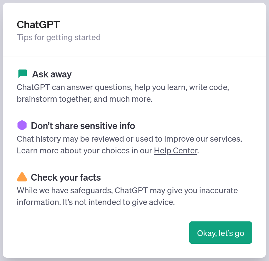 ChatGPT warning on login: Don't share sensitive info