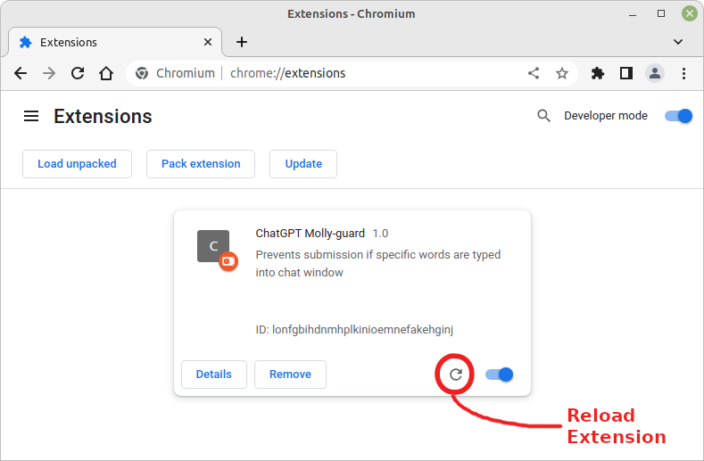 Click the circle to reload the Chrome extension